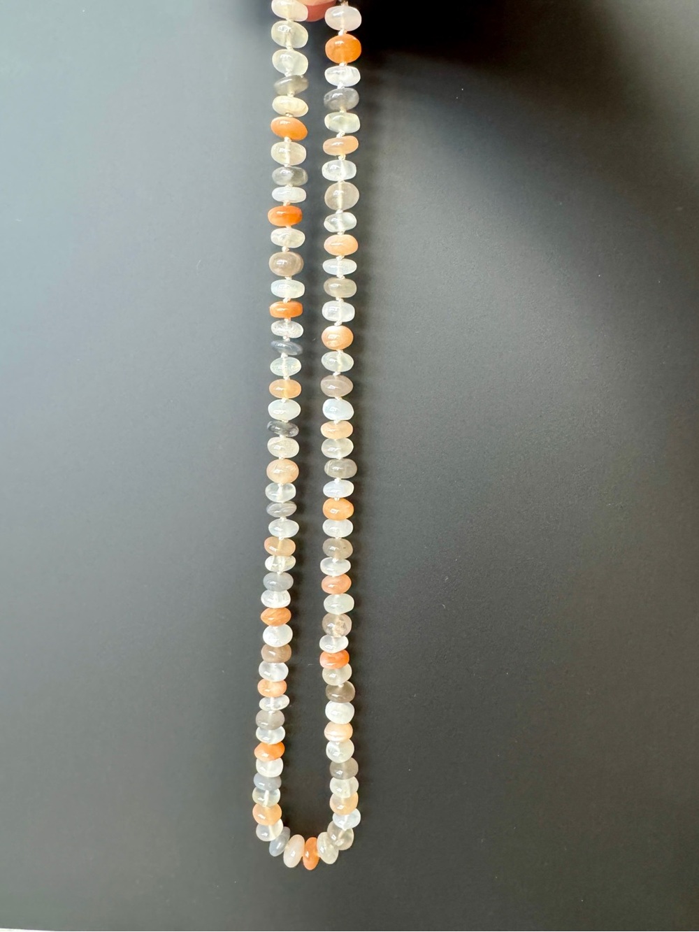 Hand Crafted Peach, Gray & White Moonstone Beaded Necklace - Picture 3 of 5